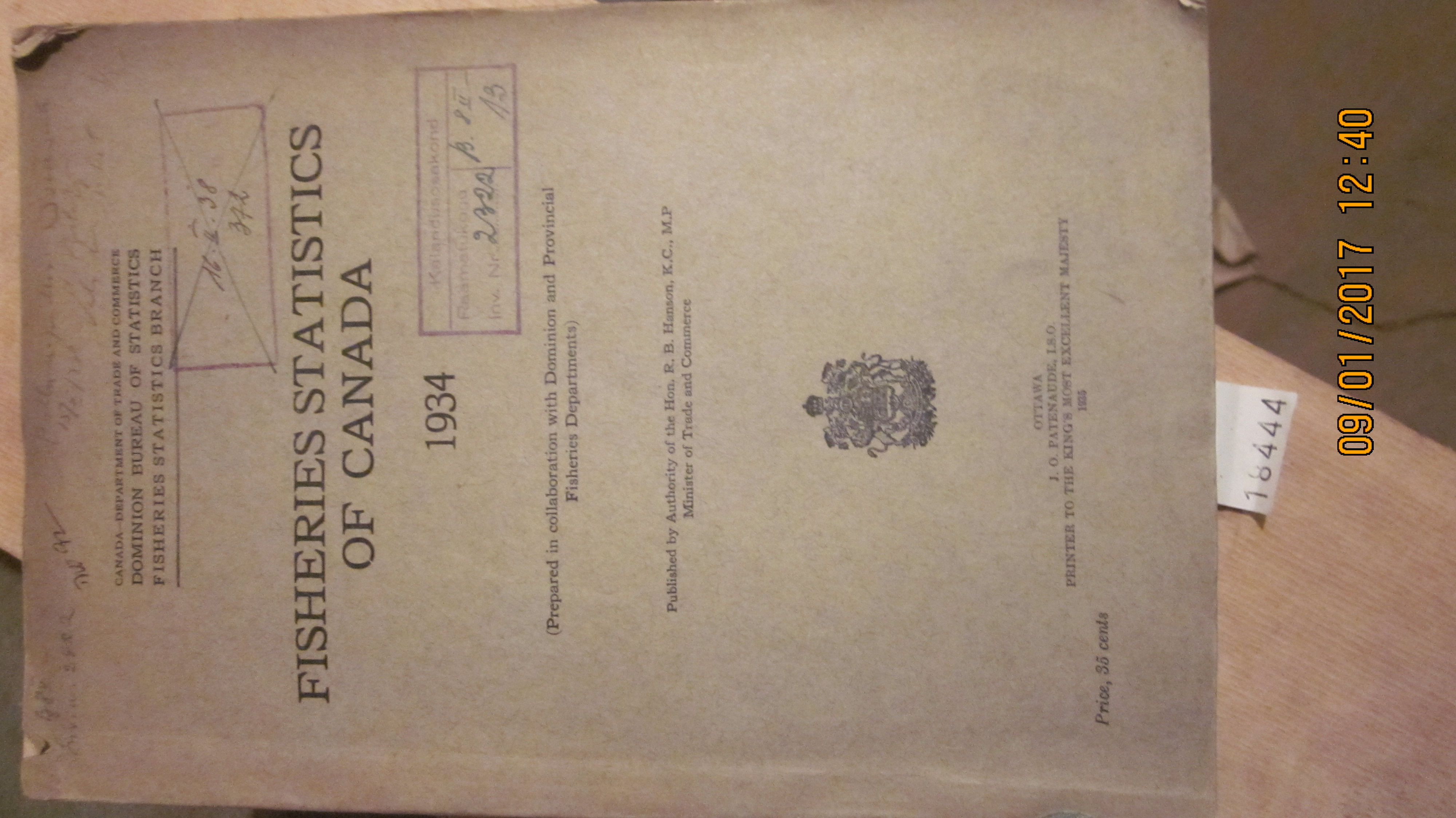R.B. Hanson  Fisheries Statistics of Canada 1934 