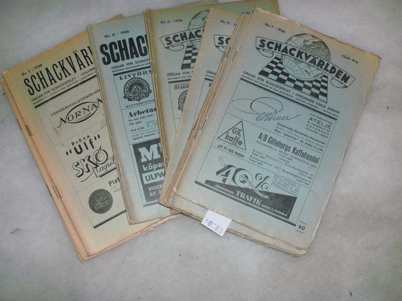 .  Schackvärlden  Nr 1-12 1936 Nr. 8 missing!!; Nr. 2,3,8,9,12 1938 