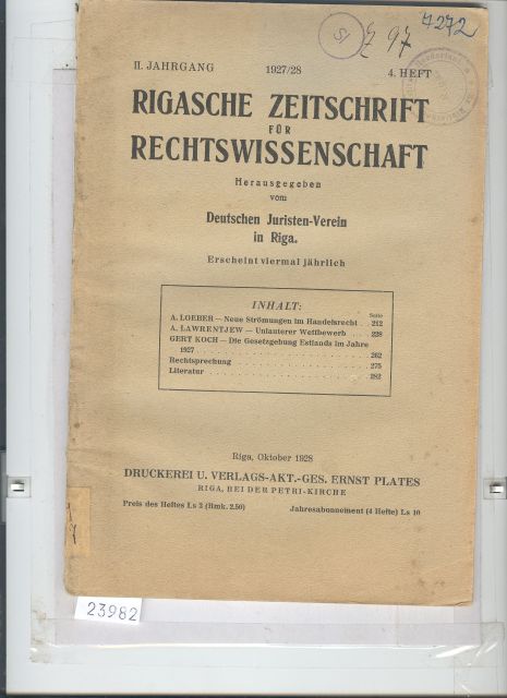 deutscher Juristen Verein in Riga  Rigaer Zeitschrift für Rechtswissenschaft  2. Jahrgang 4. Heft 
