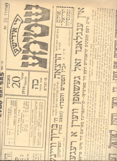 jiddische Zeitung aus Litauen  Zydu Balss Nr. 16 1936 
