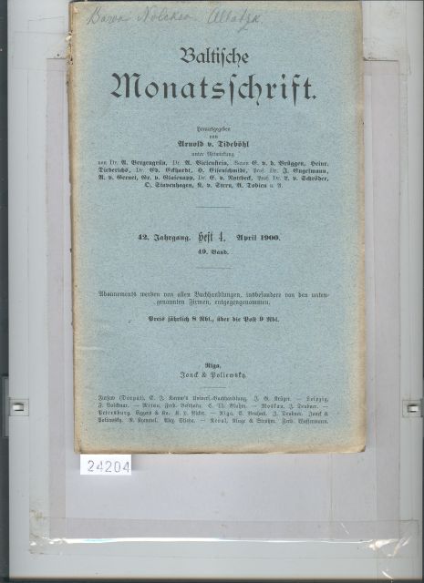 Berendts, Kählbrandt, Sintenis  Baltische Monatsschrift Heft 4 49. Band 