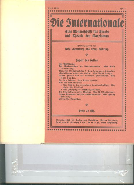 "."  Die Internationale  Eine Monatsschrift für Praxis und Theorie des Marxismus  Heft 1 April 1915 