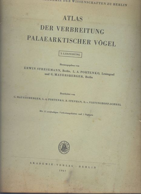 Stresemann Portenko  Mauersberger  Atlas der Verbreitung Palaearktischer Vogel  2. Lieferung 
