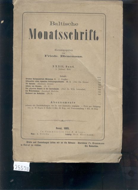 Bienemann  Baltische Monatsschrift  32. Band  9. Heft 