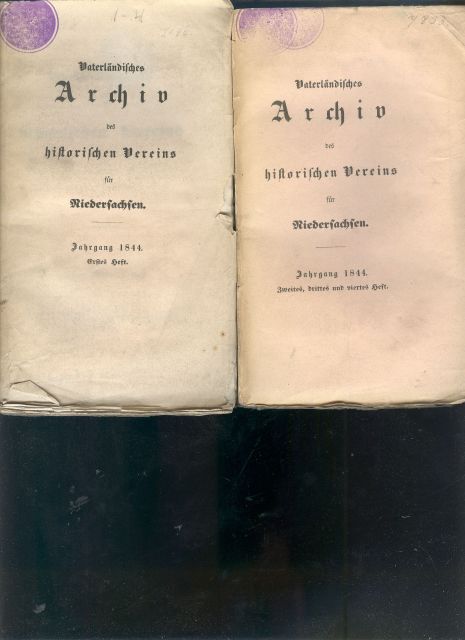 Bronnenberg   Havemann  Schaumann  Vaterländisches Archiv des historischen Vereins für Niedersachsen  Jahrgang 1841 Erstes bis Viertes Heft   ( zus.2 Hefte) 