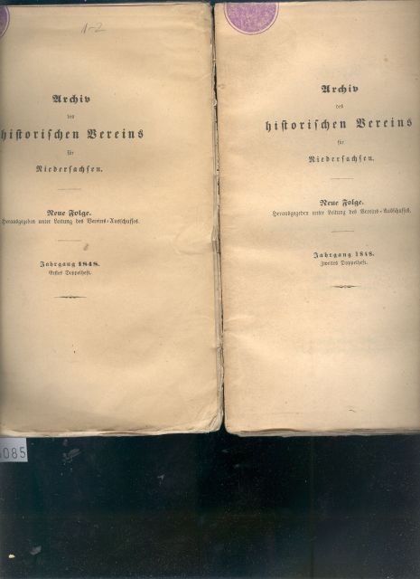 Vereinsausschuss  Archiv des historischen Vereins für Niedersachsen  Jahrgang 1848  zwei Doppelhefte 