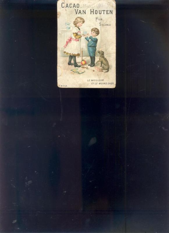 "."  Cacao van Houten  (Werbeblatt farb. lithographiert um 1890 mit umseitigem französischem Text) 
