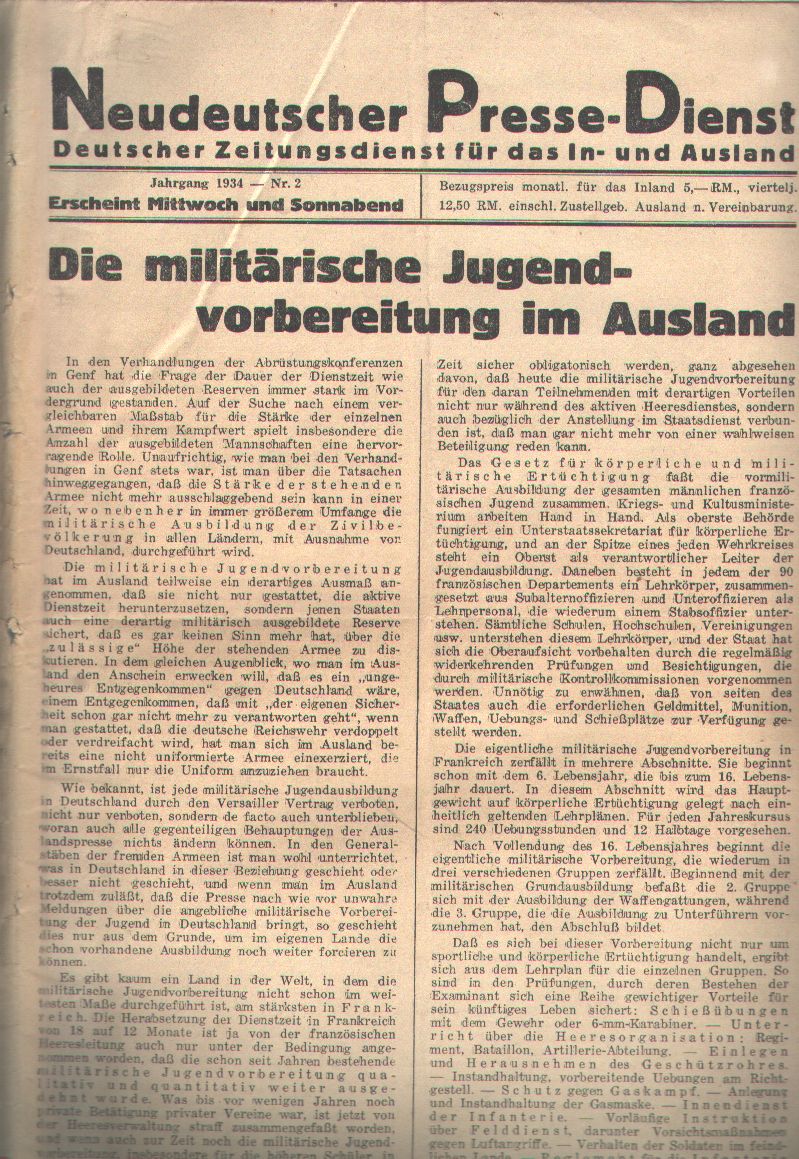 "."  Neudeutscher Presse - Dienst  Deutscher Zeitungsdienst für das In - und Ausland  Nr.2 