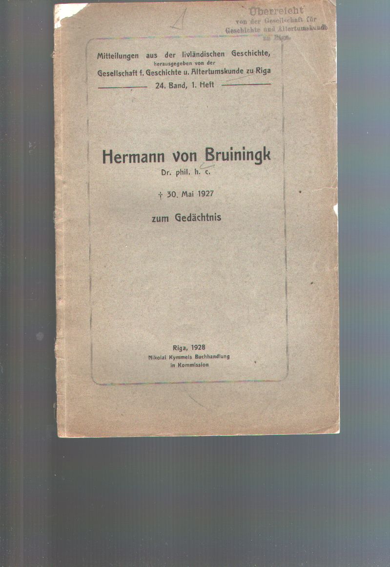 Feuerstein, Hollander, Tobien  Hermann von Bruiningk Dr. phil. zum Gedächtnis 