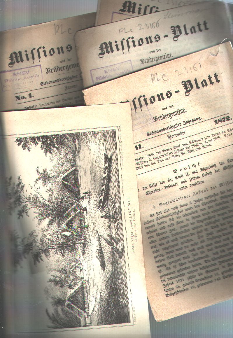 Herrenhuter  Missions - Blatt aus der Brüdergemeine No. 1 und 2 1871, 1 und 11 1872, 1 1873 