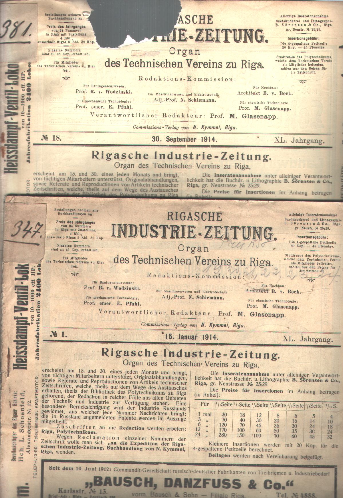 M. Glasenpapp  Rigasche Industrie - Zeitung 40. Jahrgang  Organ des technischen Vereins zu Riga 