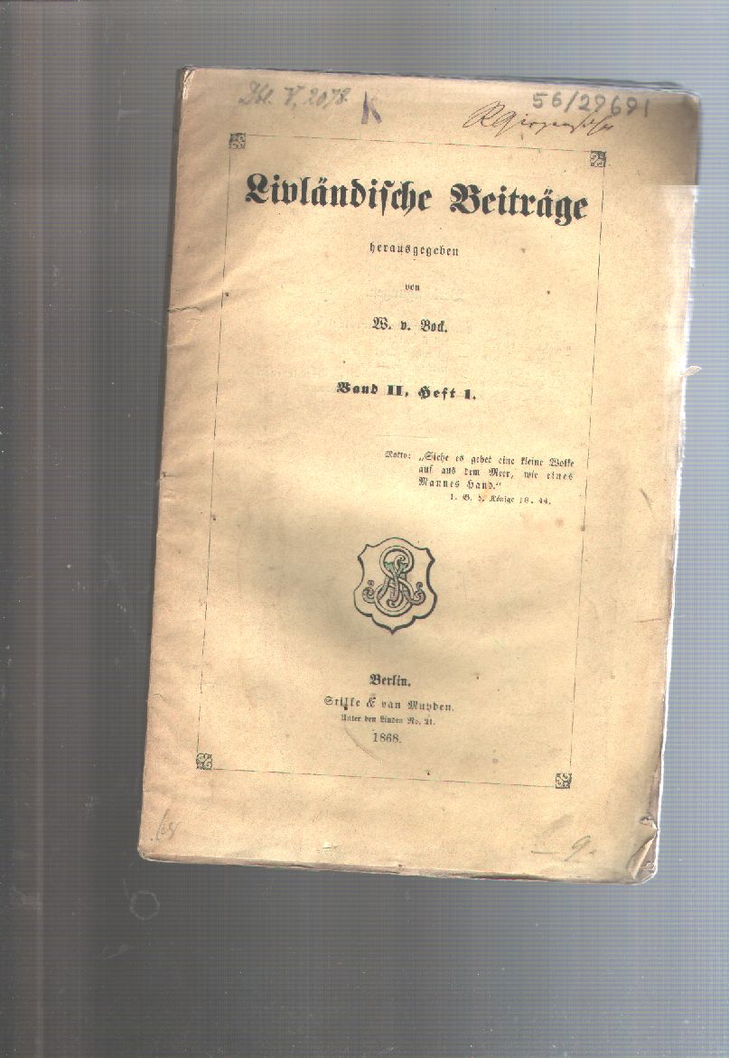W. v. Bock  Livländische Beiträge  Band II Heft 1 