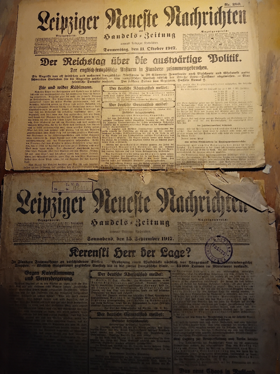 "."  Leipziger neueste Nachrichten 2 Ausgaben 13. September und 11. Oktober 1917 