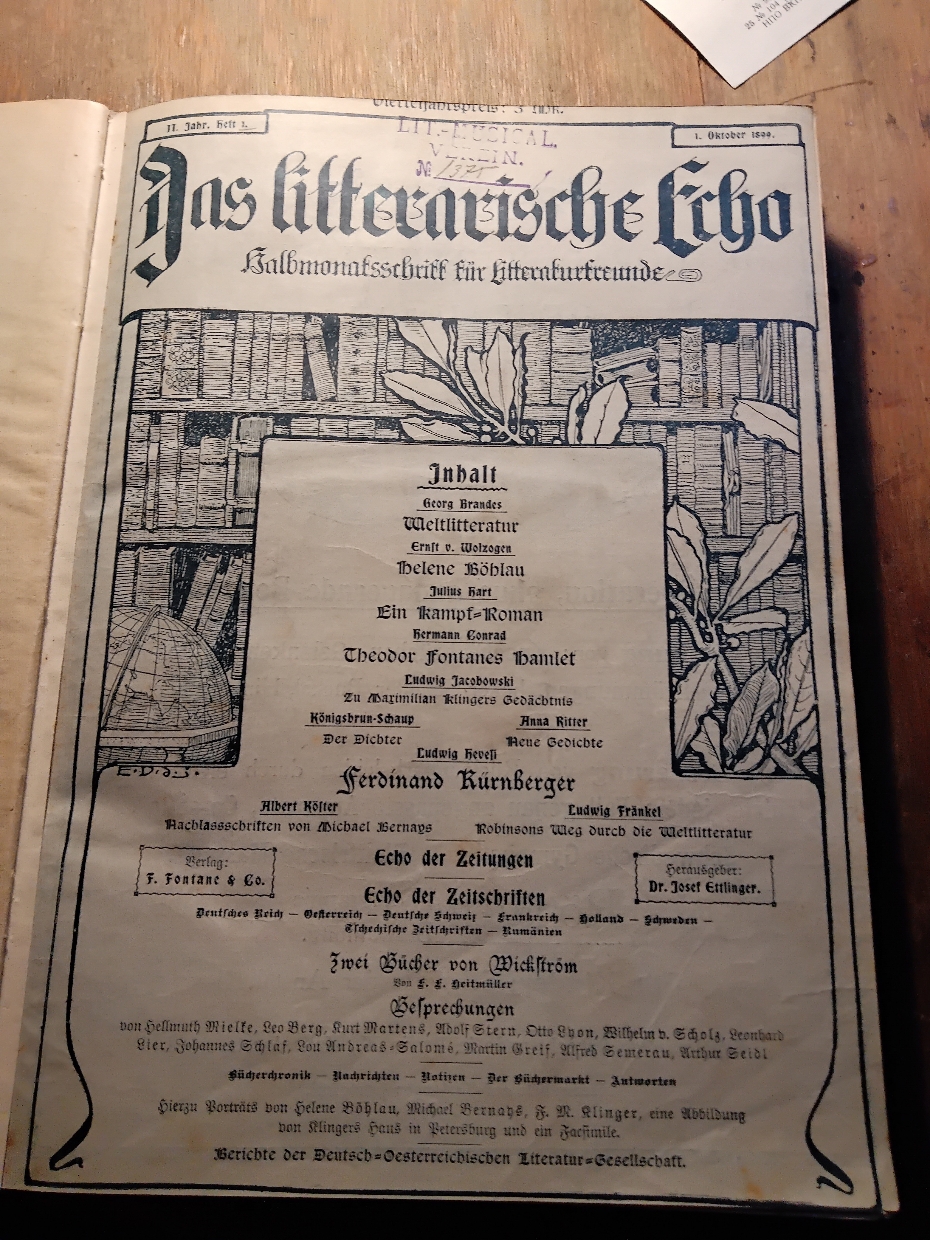 Dr. Josef Ettlinger  Das litterarische Echo  Halbmonatsschrift für Litteraturfreunde  Zweiter Jahrgang  Heft 1 bis Heft 12 1899 - 1900 