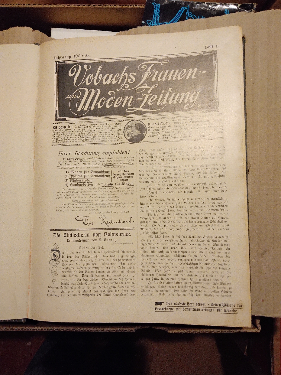 "."  Vobachs Frauen- und Moden - Zeitung  Jahrgang 1909/1910   52 Hefte completter Jahrgang 