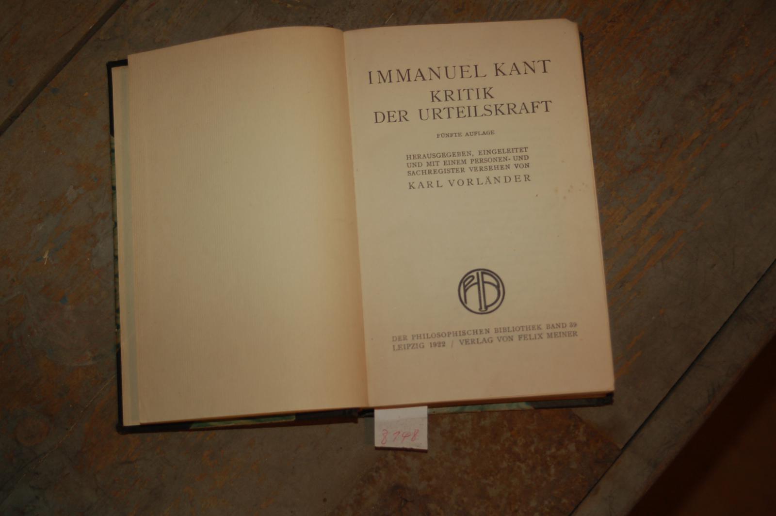 Immanuel Kant Karl Vorländer  Kritik der Urteilskraft 
