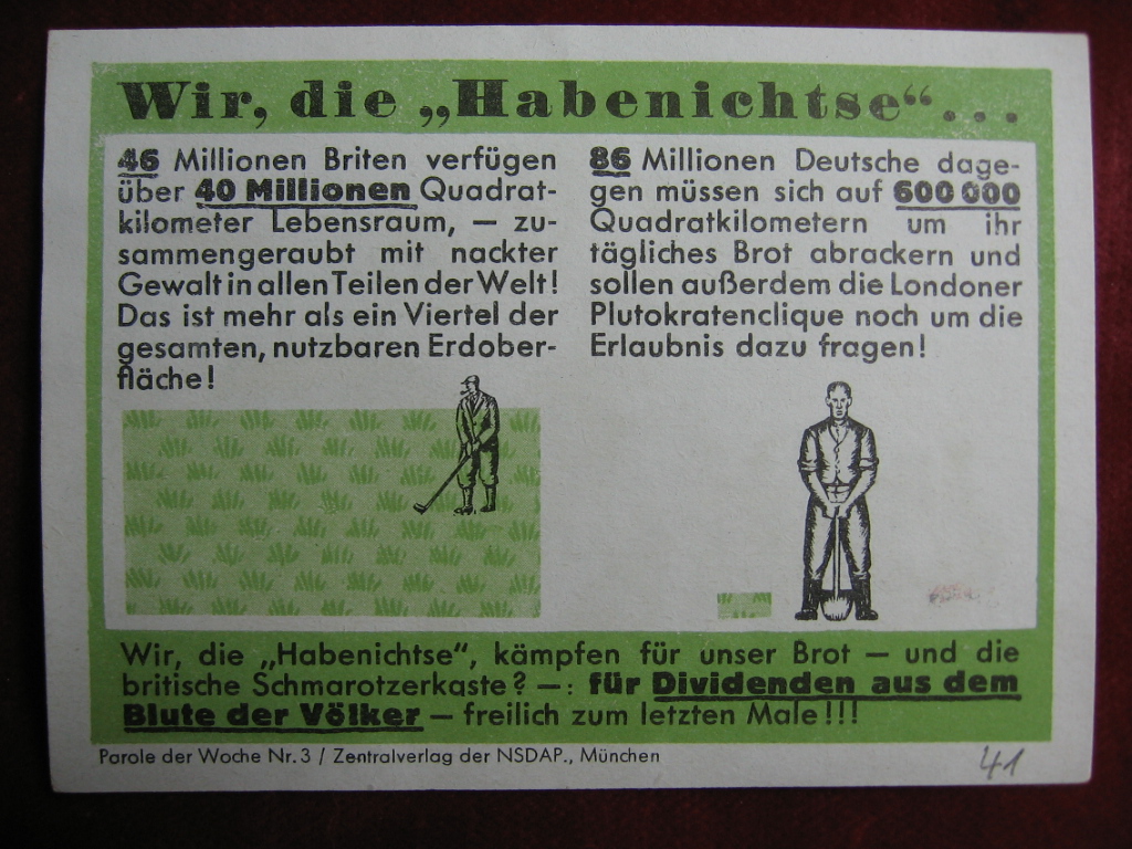   NS-Propagandazettel: Parole der Woche Nr. 3, 1941: Wir, die Habenichtse. 