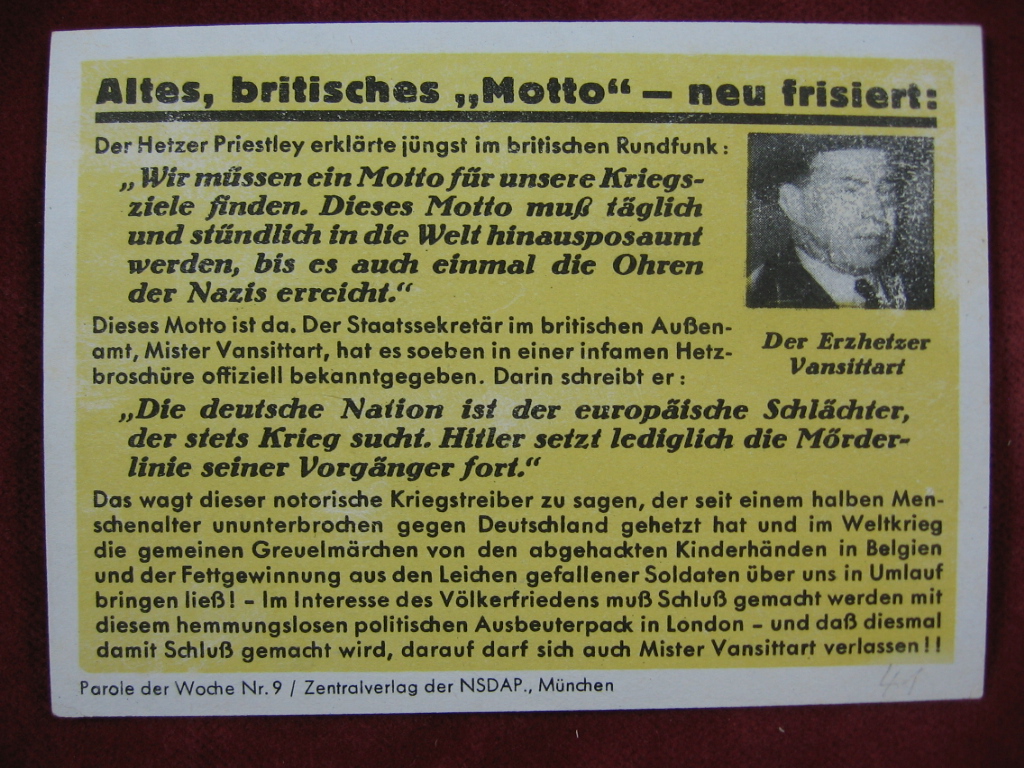   NS-Propagandazettel: Parole der Woche Nr. 9, 1941: Altes, britisches Motto - neu frisiert. 