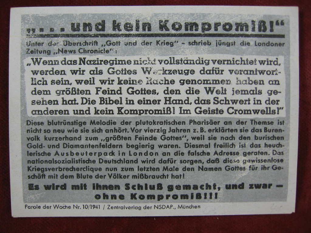   NS-Propagandazettel: Parole der Woche Nr. 10, 1941: .. Und kein Kompromiß! 