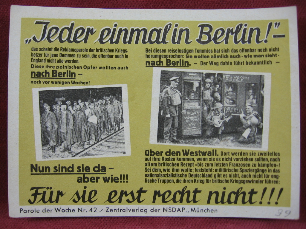   NS-Propagandazettel: Parole der Woche Nr. 42, (1939): Jeder einmal in Berlin! 