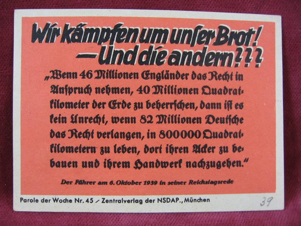   NS-Propagandazettel: Parole der Woche Nr. 45, (1939): Wir kämpfen um unser Brot! - Und die anderen??? 