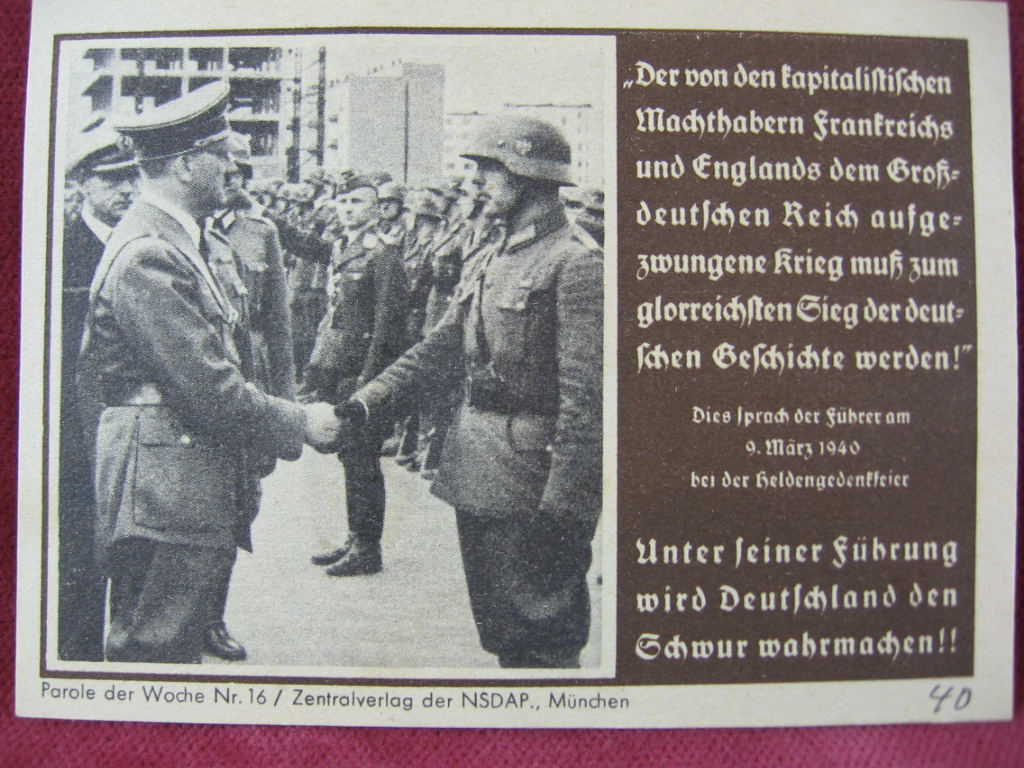   NS-Propagandazettel: Parole der Woche Nr. 16, (1940): Unter seiner Führung wird Deutschland den Schwur wahrmachen! 