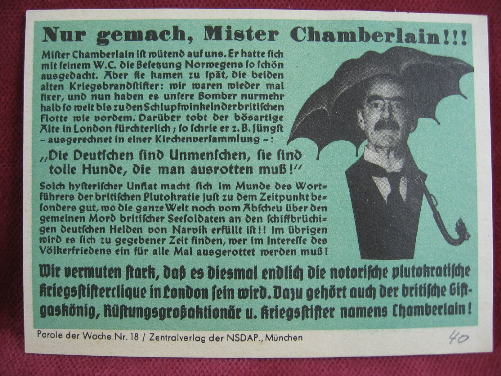   NS-Propagandazettel: Parole der Woche Nr. 18, (1940): Nur gemach, Mister Chamberlain! 