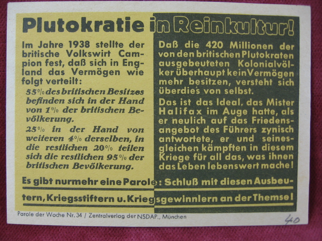   NS-Propagandazettel: Parole der Woche Nr. 34, (1940): Plutokratie in Reinkultur! 