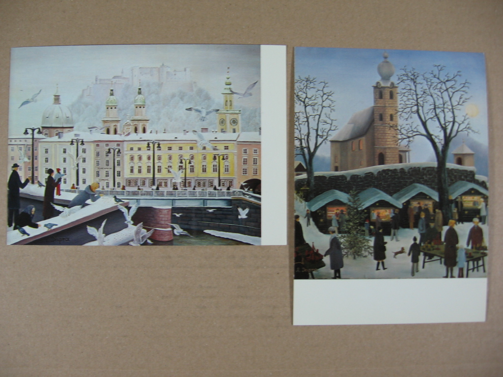 Dapra, Regine / Posz, Maria de u.a.:  3 Postkarten und eine Klappkarte mit weihnachtlichen und winterlichen Motiven. 