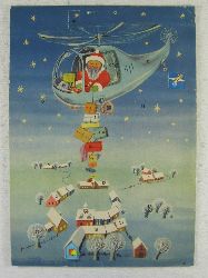   Adventskalender: Weihnachtsmann im Hubschrauber. 