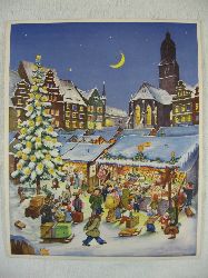 Thiele, Karl Max:  Adventskalender: Weihnachtsmarkt Meien mit Frauenkirche. 