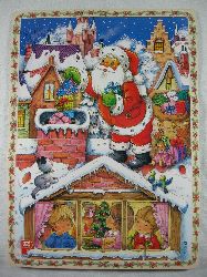   Pea Adventskalender: Weihnachtsmann bringt Geschenke durch den Schornstein. 