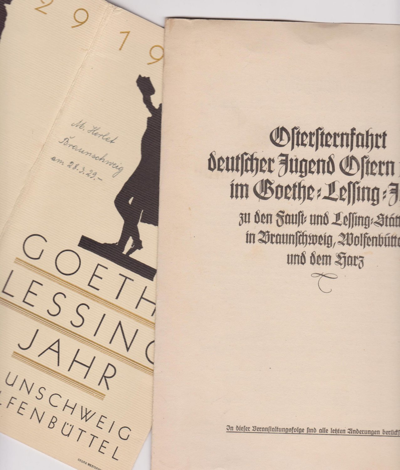 GOETHE / LESSING. -  Konvolut zu Goethe-Lessing-Jahr 1929: 5 Hefte und 1 Buch 