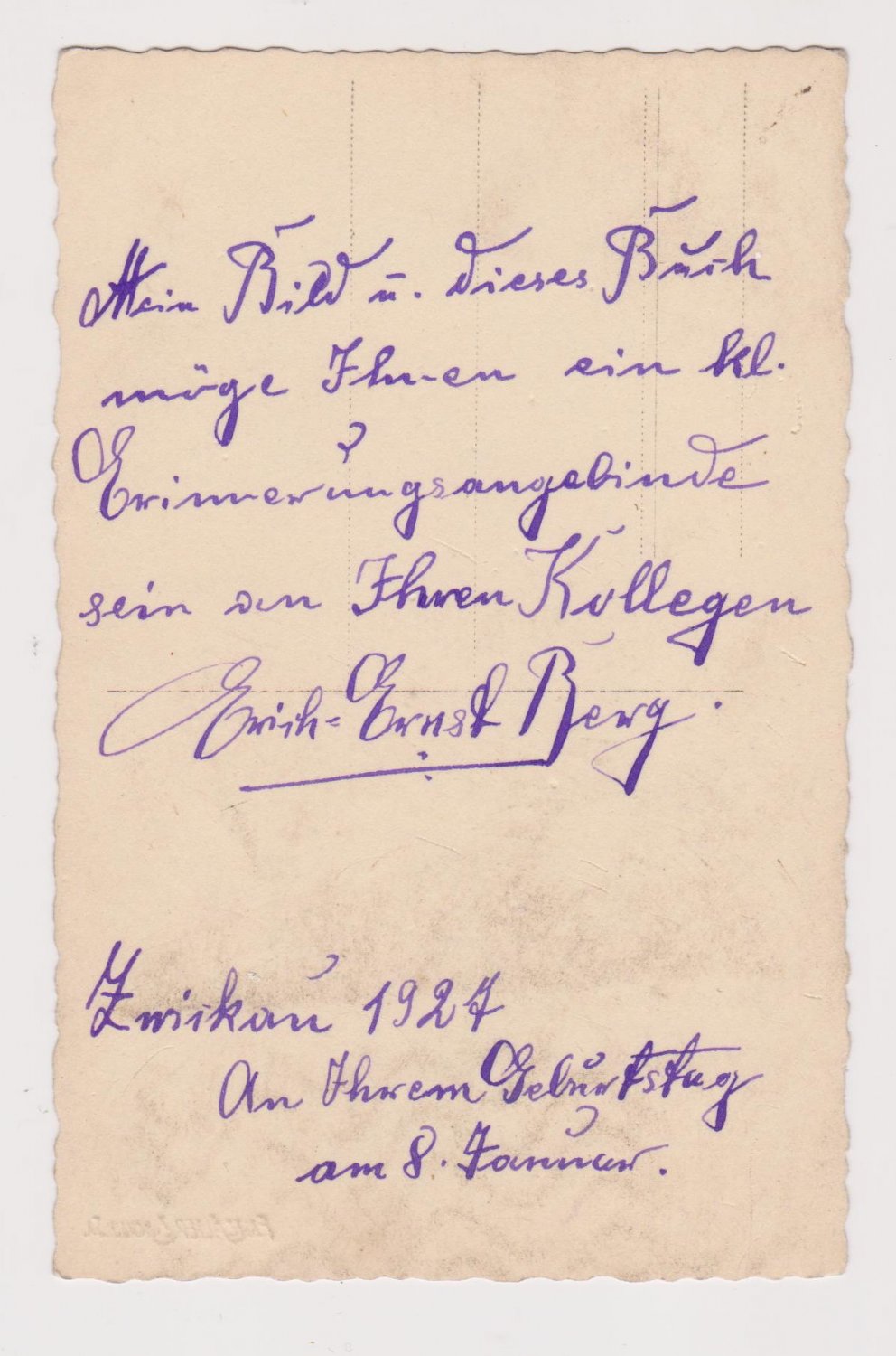 BERG, Erich-Ernst.  Erich-Ernst Berg. (Original Postkarte/ Autogrammkarte, mit handschriftlich signierter Widmung). 