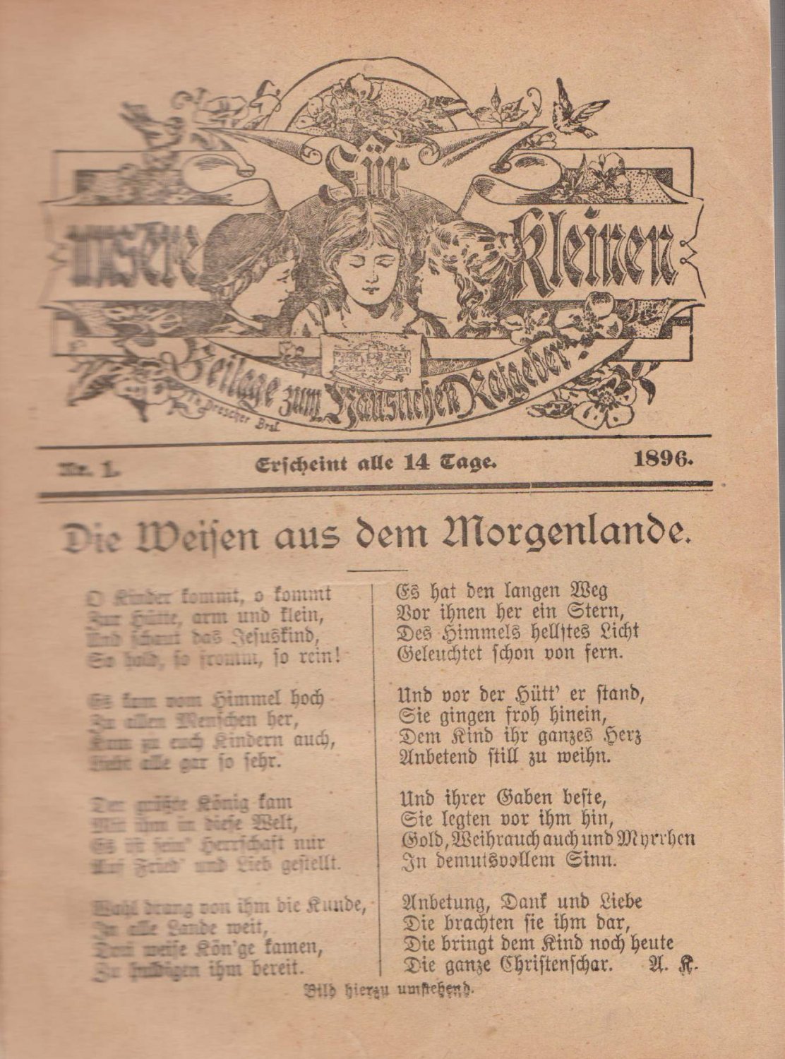   Für unsere Kleinen. Beilage zum Häuslichen Ratgeber. Erscheint alle 14 Tage. (Kinderzeitung). (1. - 10. Jahrgang 1891-1900). 
