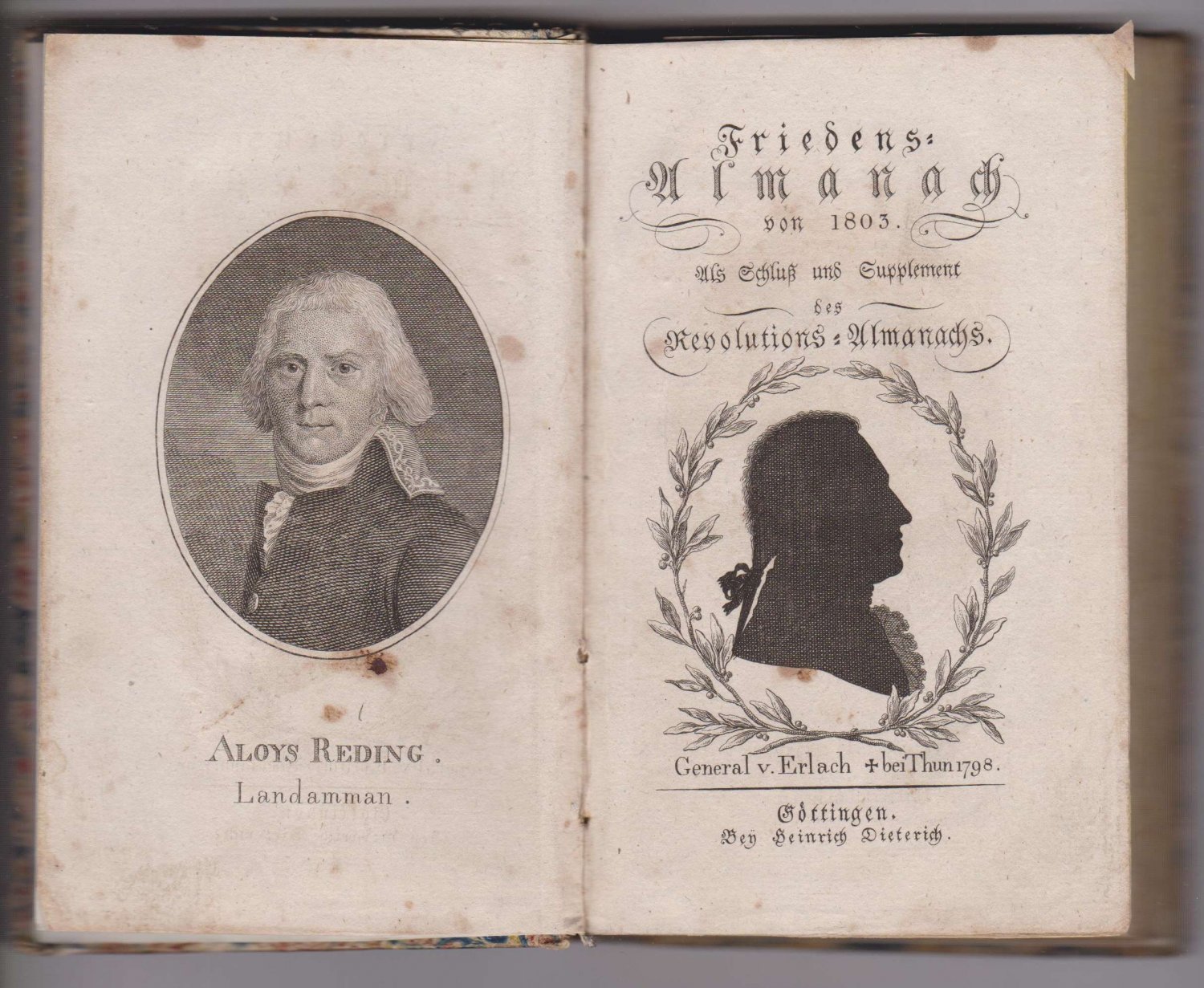 REDING, Aloys / Carl Ludwig von ERLACH:  Friedens-Almanach von 1803. Als Schluß und Supplement des Revolutions-Almanachs. 