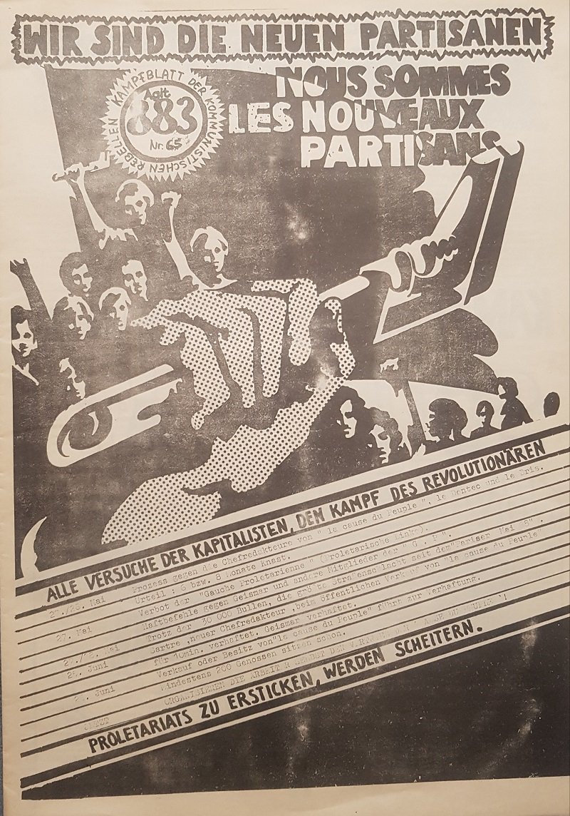 Redaktionskollektiv 883 (Herausgeber):  Agit 883. Kampfblatt der Kommunistischen Rebellen. Nr. 65, Juli 1970. Wir sind die Neuen Partisanen / Nous sommes les nouveaux partisans. (Original-Zeitung). 