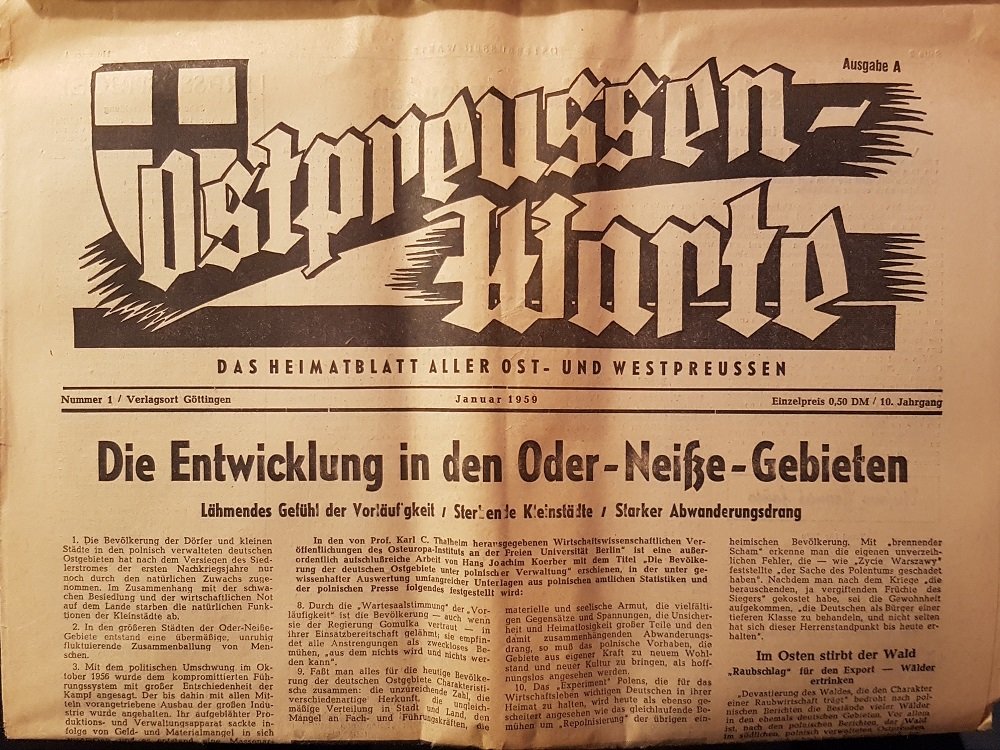Knobloch, E. (Schriftleiter):  Ostpreussen-Warte. Ausgabe A. Nummer 1, Januar 1959. Das Heimatblatt aller Ost- und Westpreussen. 