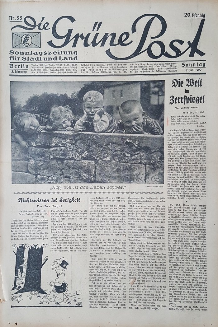 Verlag Ullstein, Berlin (Herausgeber):  Die Grüne Post. Sonntag, 2. Juni 1929. Sonntagszeitung für Stadt und Land. Verlag Ullstein, Berlin SW 68, Kochstr. 22-26, Ullsteinhaus. 