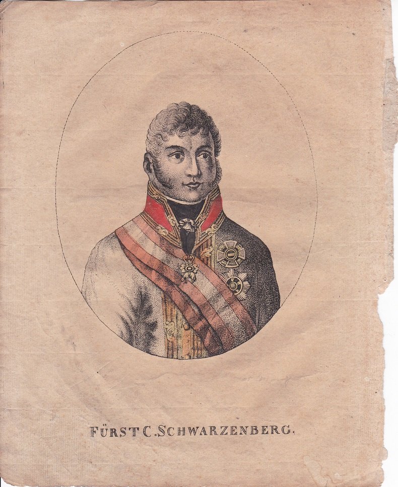   Porträt / Bildnis des Karl Philipp zu Schwarzenberg (1770-1821). Bildunterschrift: Fürst C. Schwarzenberg. 