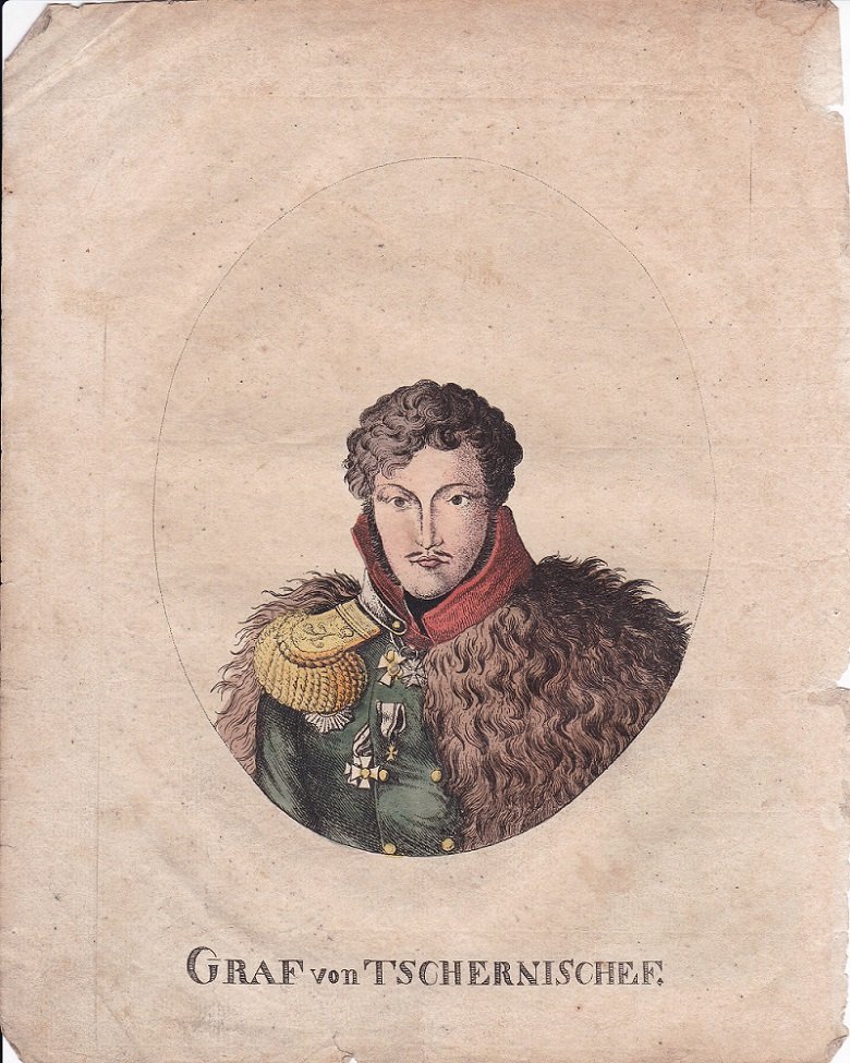   Porträt / Bildnis des Alexander Iwanowitsch Tschernyschow (1786-1857). Bildunterschrift: Graf von Tschernischef. 