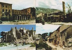   4 farbige Postkarten aus dem zerstrten Mostar. "Jagnje" - Dzamija Ricina - Hotel Neretva - Stari Grad, Kujundziluk. 
