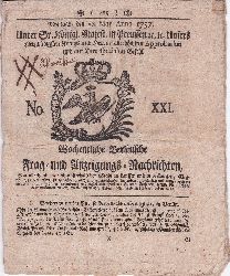   Wchentliche Berlinische Frag- und Anzeigungs-Nachrichten No. XXI. Montags, den 23. May Anno 1757. 